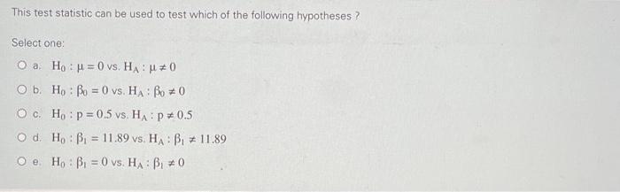 Solved This test statistic can be used to test which of the | Chegg.com