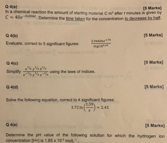 Solved Q 4(a) [5 Marks] In a chemical reaction the amount of 