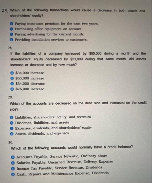 Solved 59. Which of the following transactions would cause a | Chegg.com