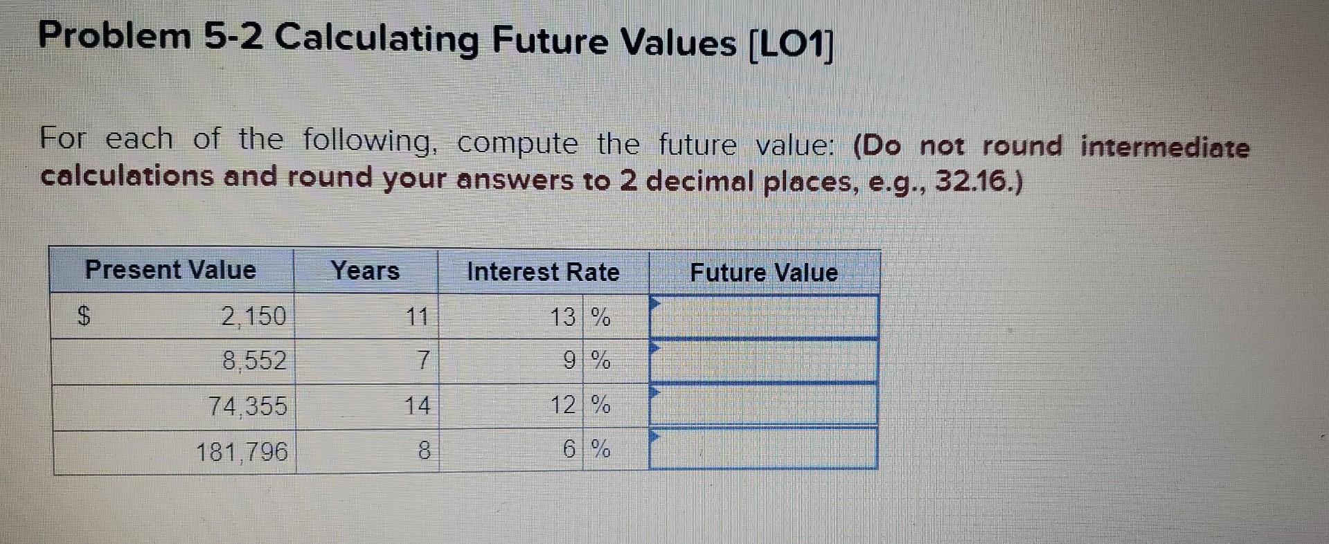 Solved For each of the following, compute the future value: | Chegg.com