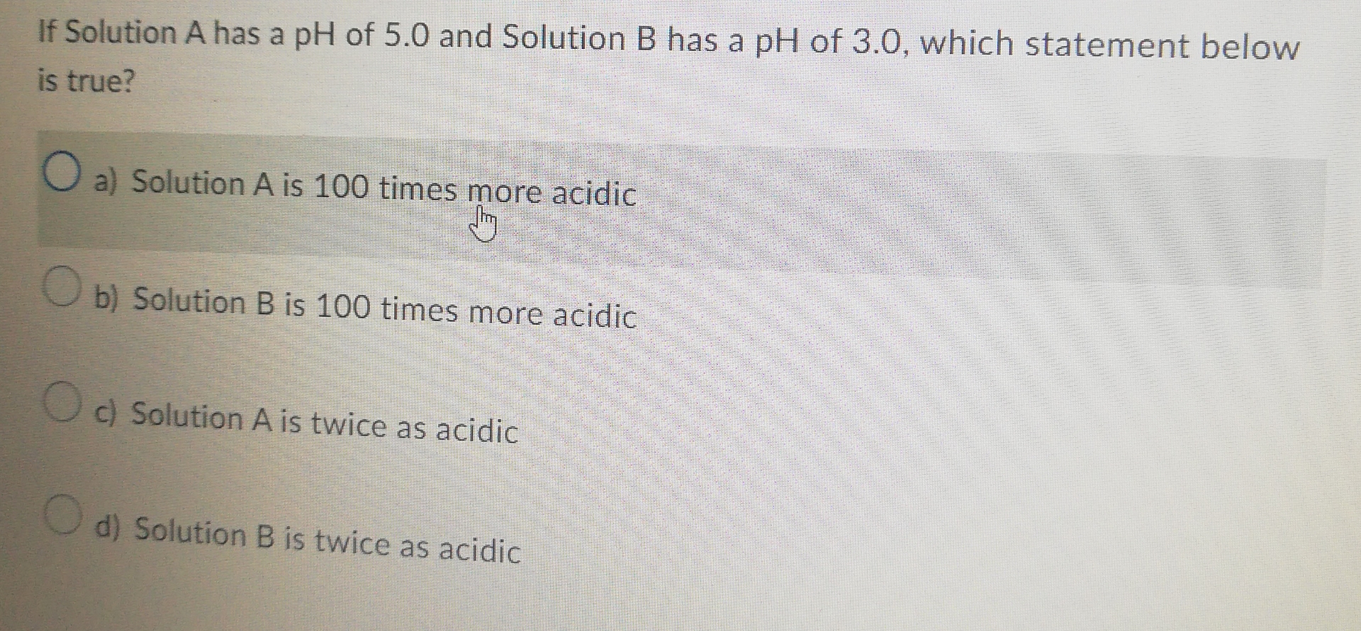 Solved If Solution A has a pH of 5.0 ﻿and Solution B has a | Chegg.com