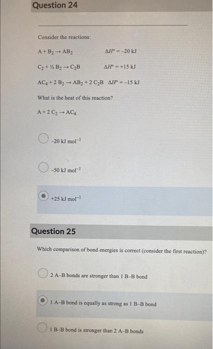 Solved Question 24 Consider The Reactions: A+B2 -- AB AH = | Chegg.com