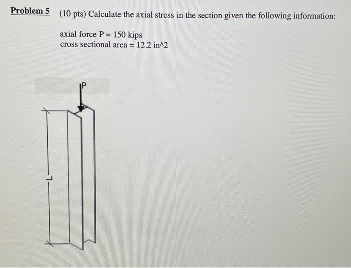 Solved Problem 5 (10 pts) Calculate the axial stress in the | Chegg.com