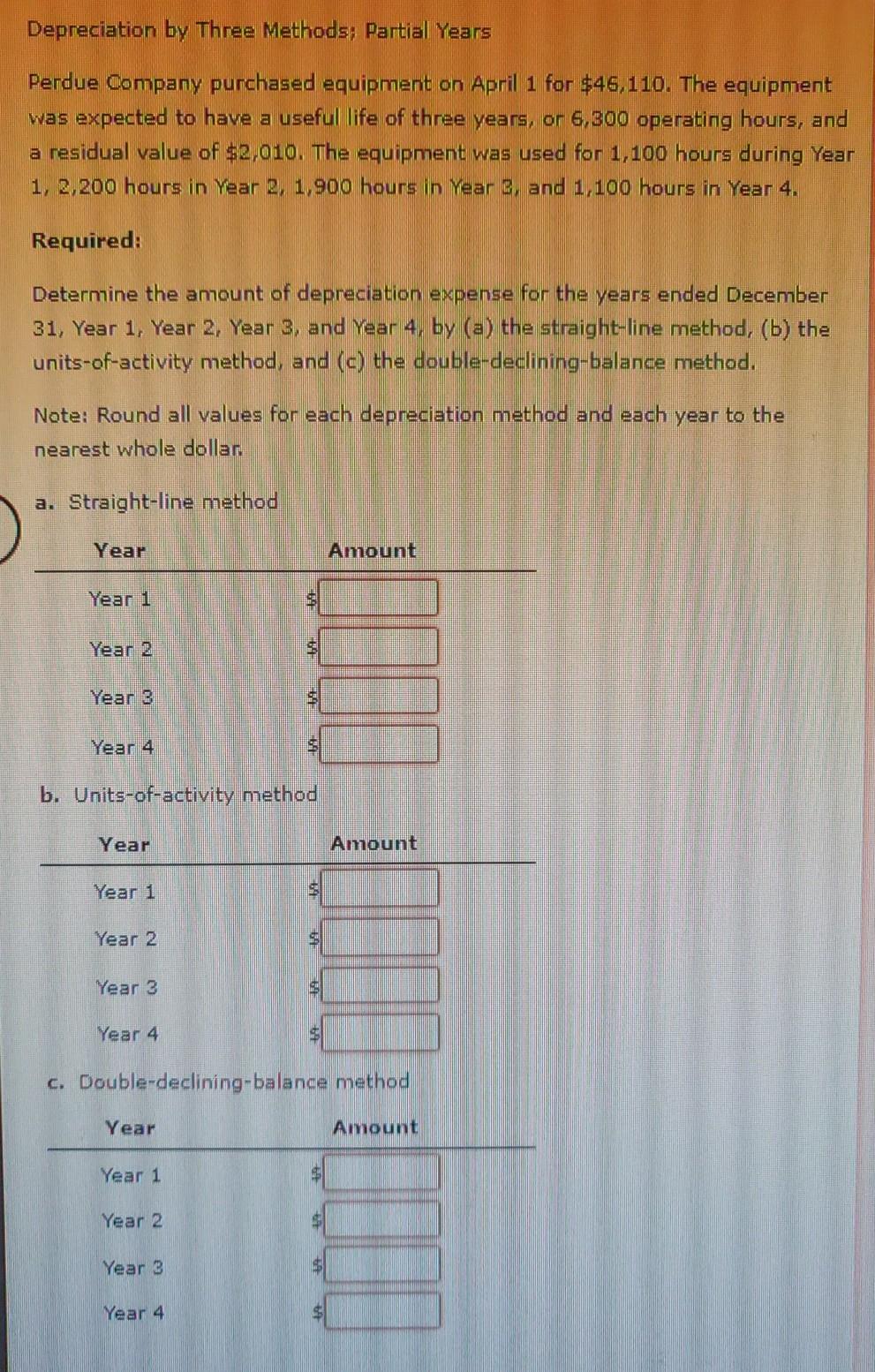Solved Depreciation by Three Methods; Partial Years Perdue | Chegg.com