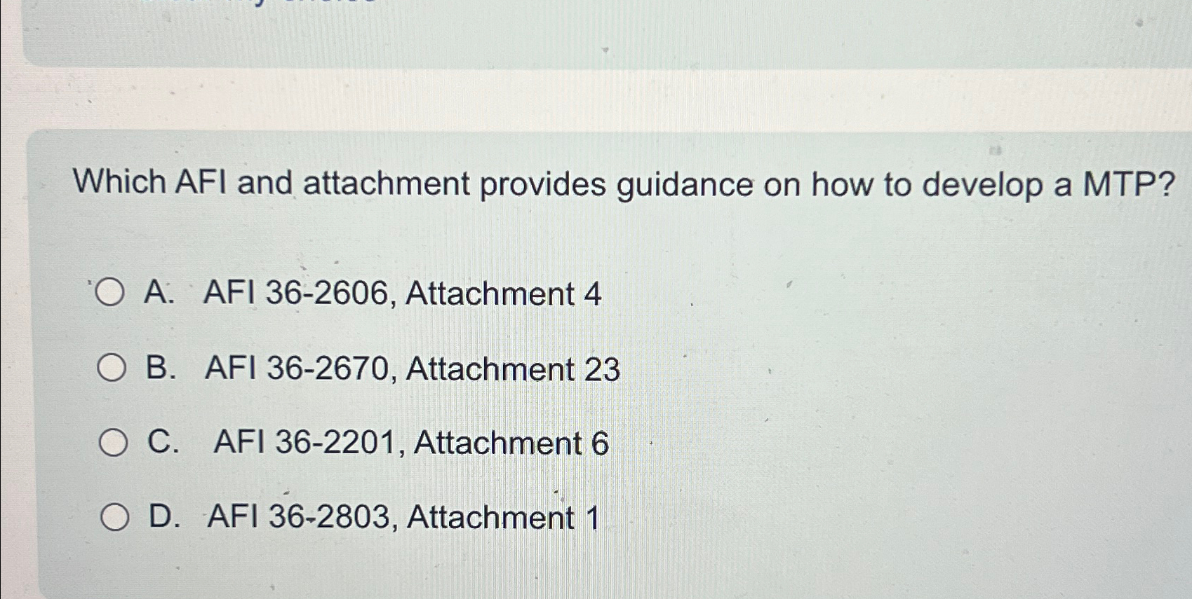 Solved Which AFI and attachment provides guidance on how to