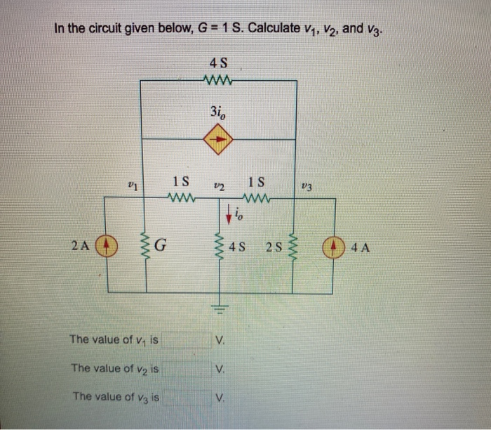Solved In the circuit given below, G = 1 S. Calculate V1, | Chegg.com