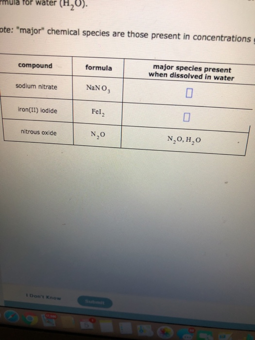 Solved Muia For Water H U E Major Chemical Species Are Chegg Com