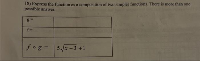 Solved 18) Express the function as a composition of two | Chegg.com