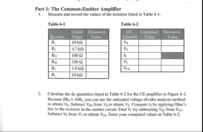 Part 1: The Common-Emitter AmplifierMeasure and | Chegg.com
