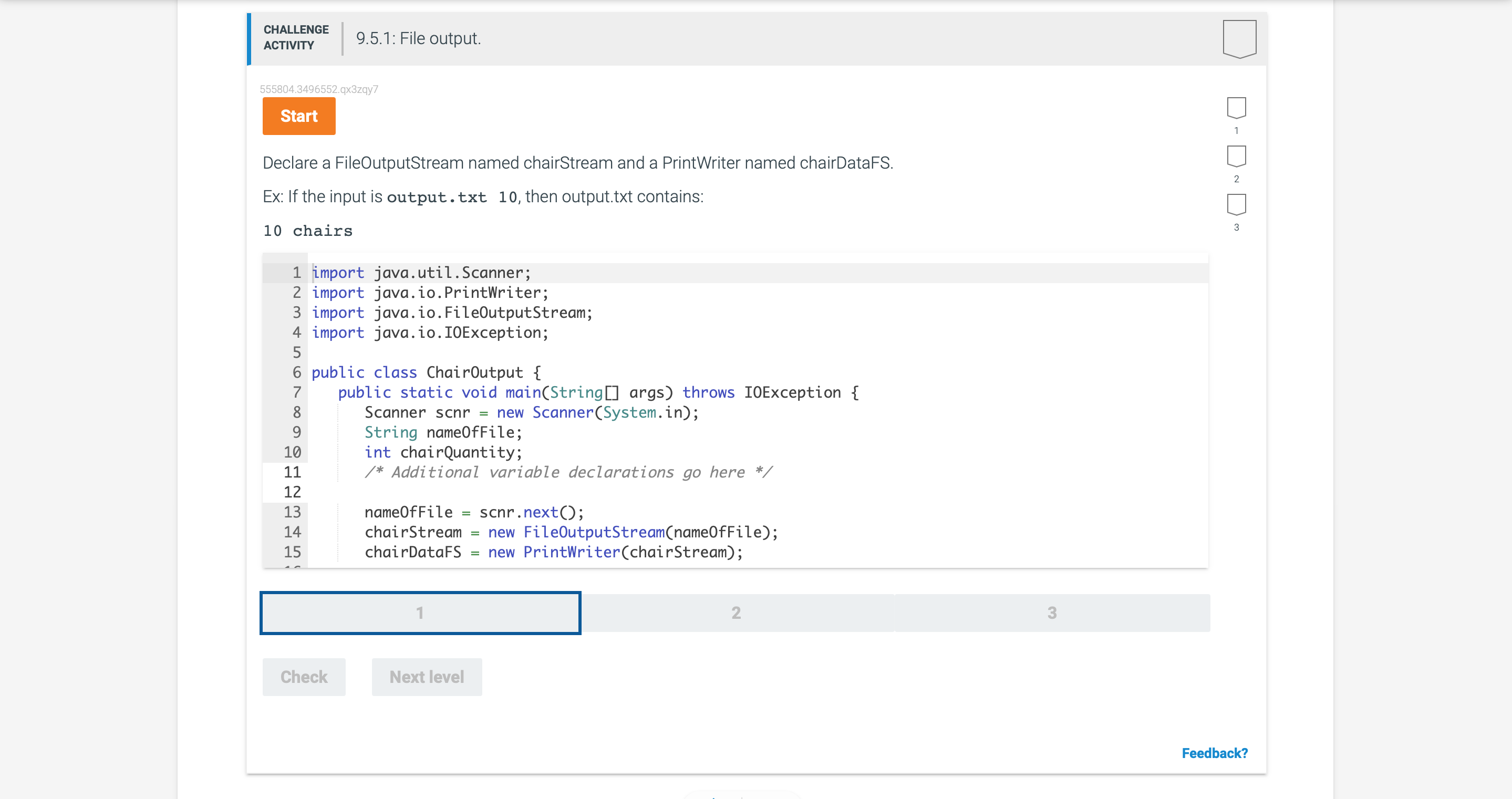 Solved Declare a FileOutputStream named chairStream and a