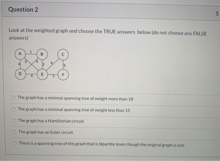 Solved Question 1 5 pt In the weighted graph shown here, | Chegg.com