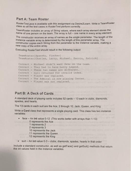 Solved Part A: Team Roster Roster Testjava is available with | Chegg.com