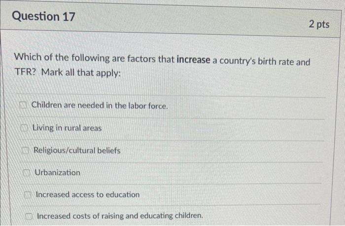 Solved Which of the following are factors that increase a | Chegg.com