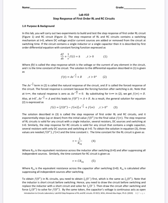 Solved Lab 810 Step Response of First Order RL and RC | Chegg.com