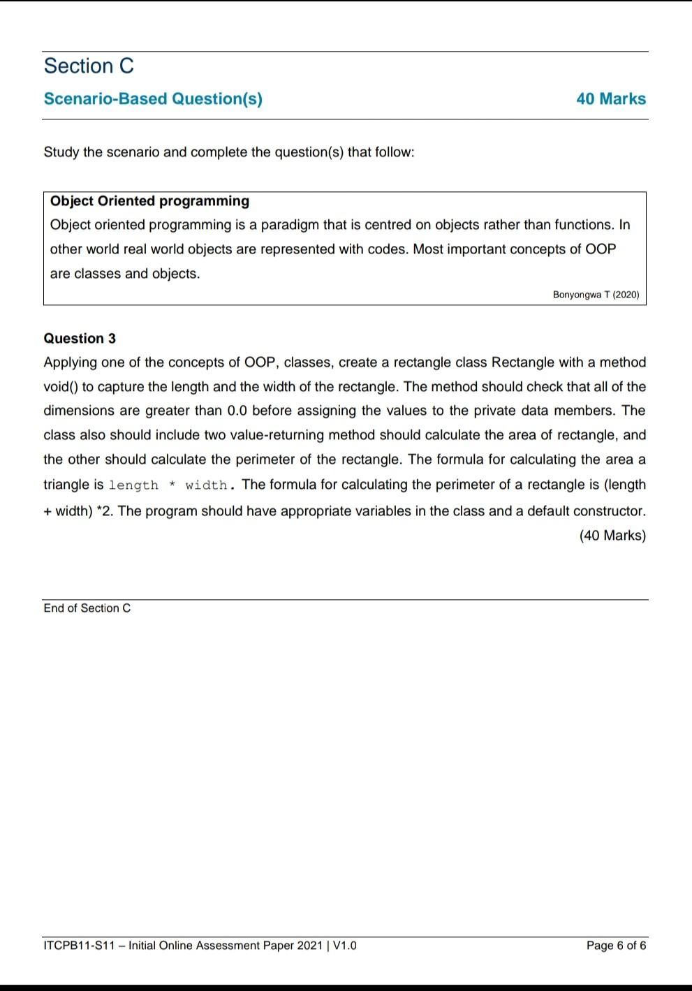 Solved Section C Scenario-Based Question(s) 40 Marks Study | Chegg.com