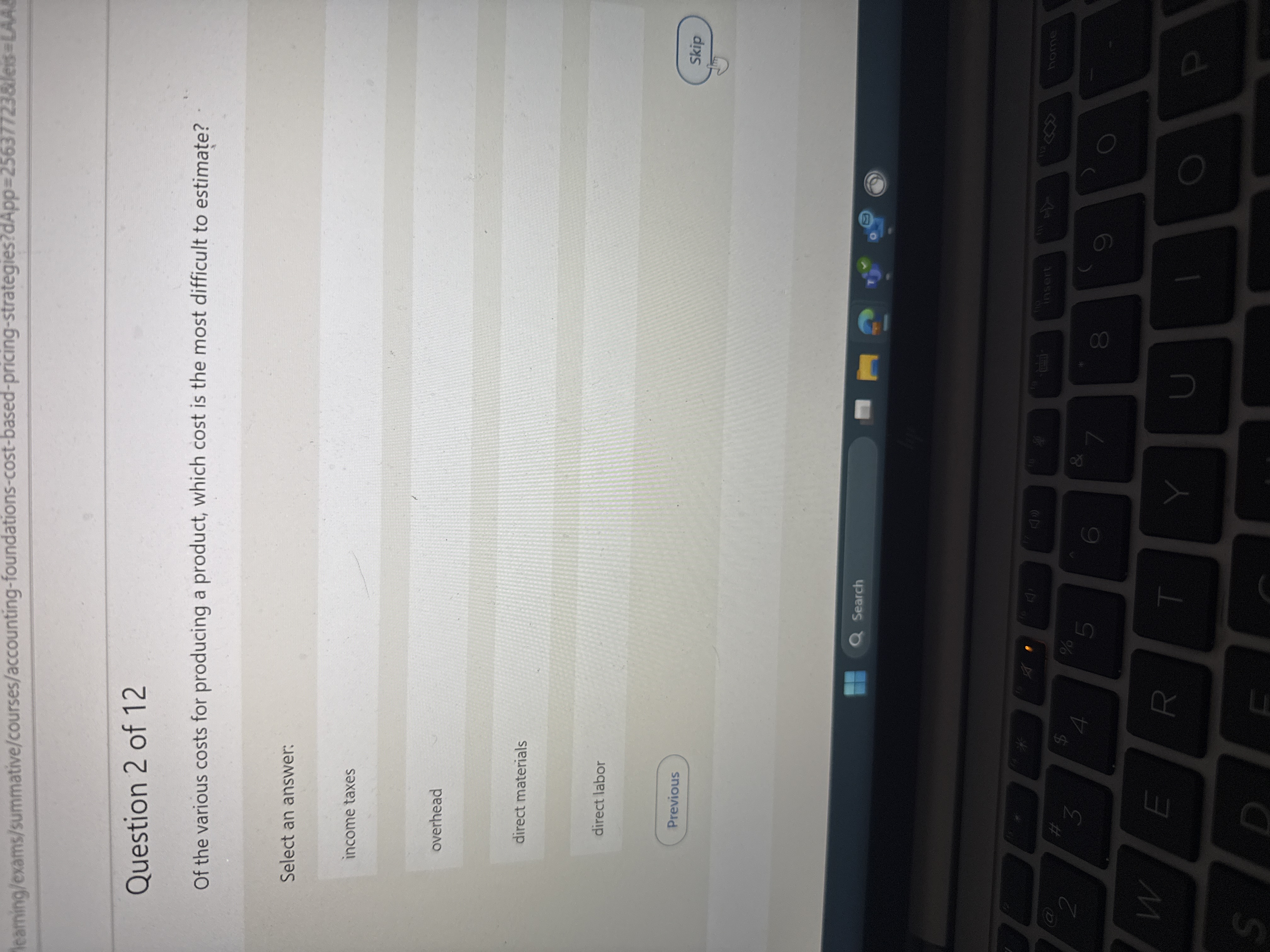 Solved Question 2 ﻿of 12Of the various costs for producing a | Chegg.com