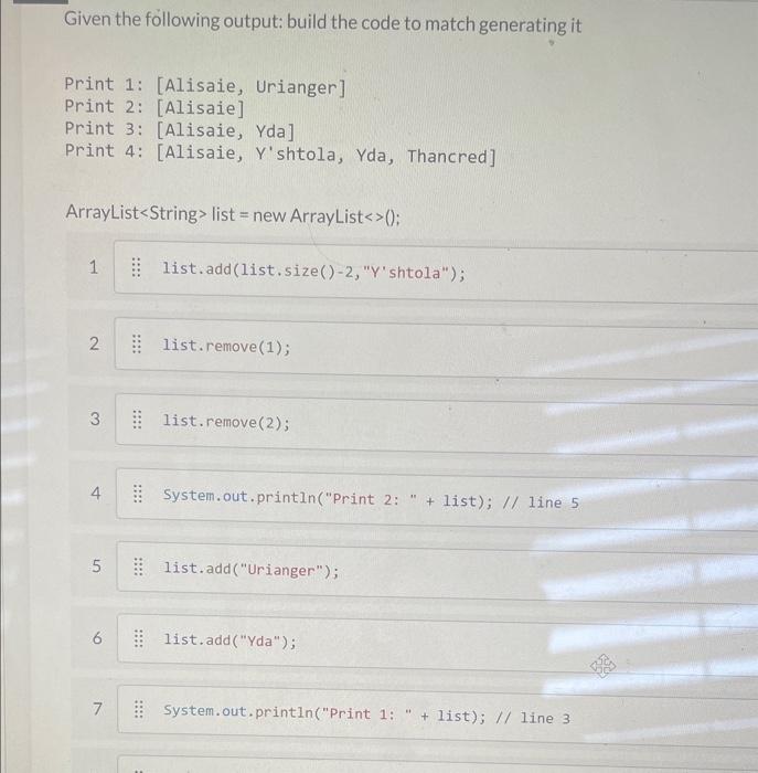 Solved Given the following output: build the code to match | Chegg.com