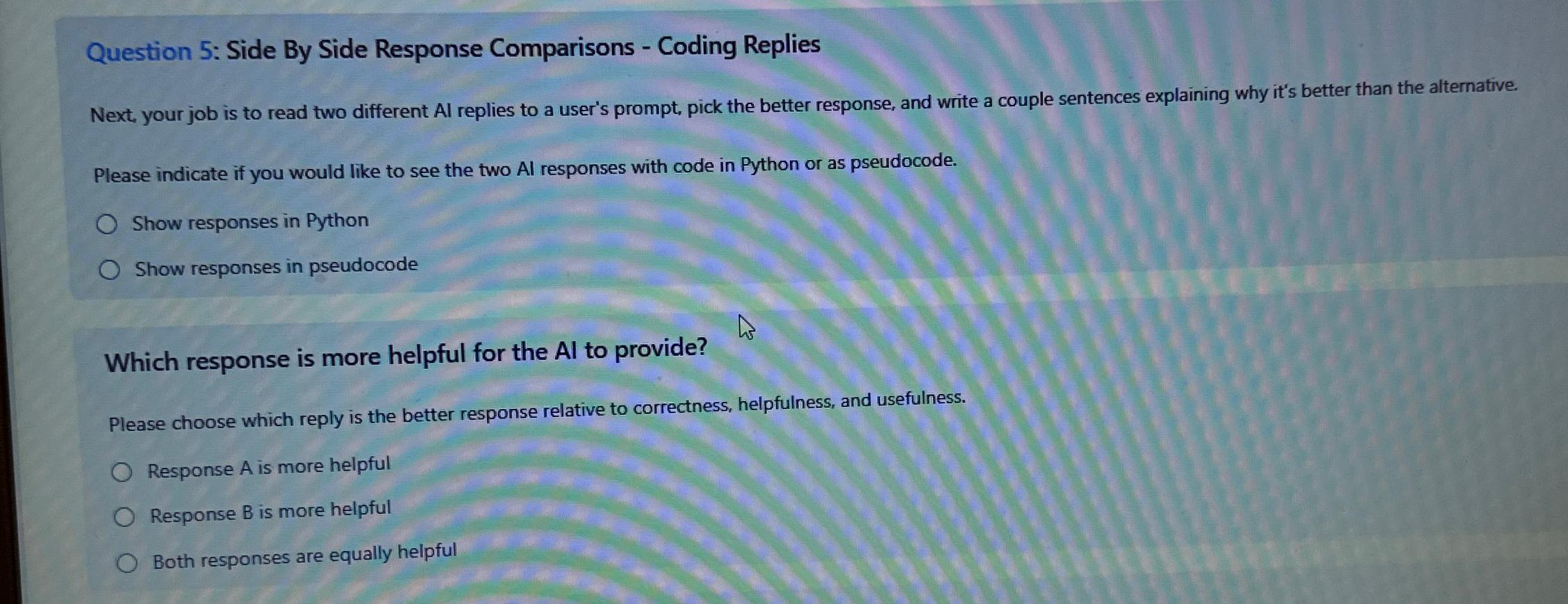 Solved Question 5: Side By Side Response Comparisons - | Chegg.com