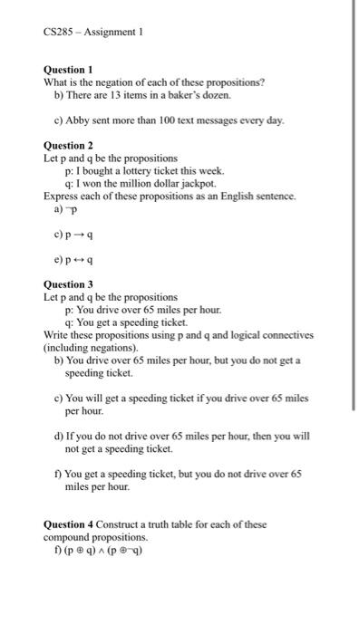 Solved Question 1 What is the negation of each of these | Chegg.com