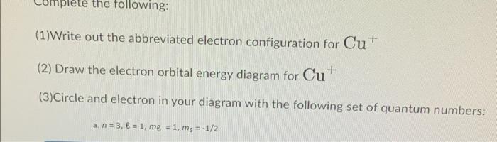 abbreviated electron configuration of cu2