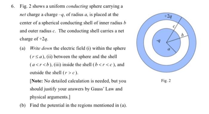 Solved Fig. 2 shows a uniform conducting sphere carrying a | Chegg.com