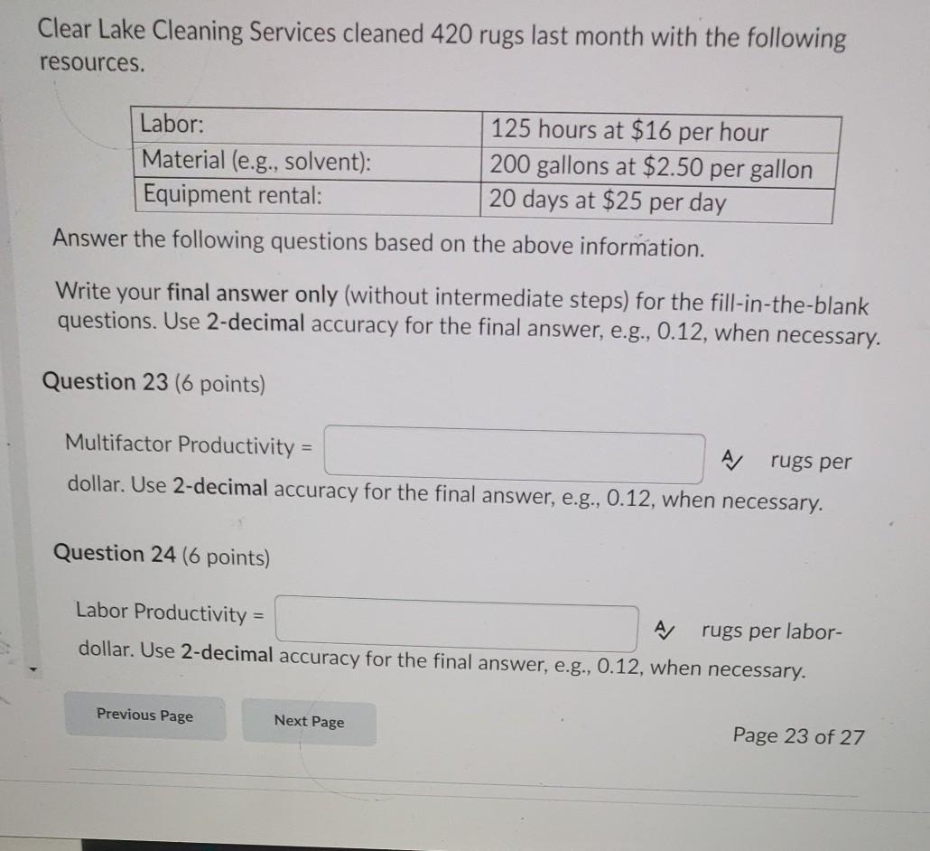 Solved Clear Lake Cleaning Services cleaned 420 rugs last