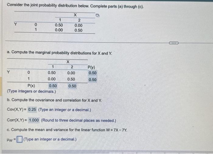 Solved Consider the joint probability distribution below. | Chegg.com