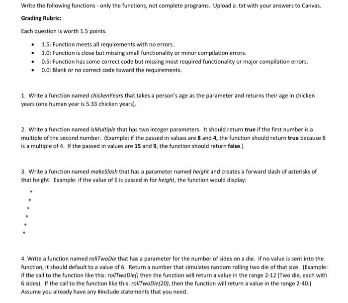 Solved Write the following functions - only the functions, | Chegg.com