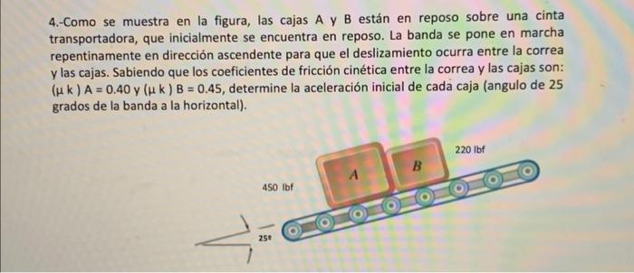 4.-Como se muestra en la figura, las cajas A y B están en reposo sobre una cinta transportadora, que inicialmente se encuentr