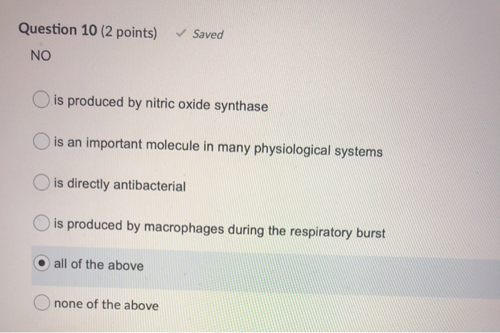 Solved Question 10 (2 points) Saved NO is produced by | Chegg.com
