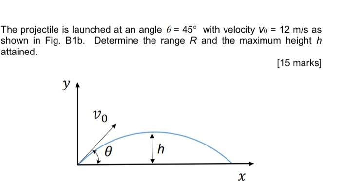 Solved The projectile is launched at an angle θ=45∘ with | Chegg.com