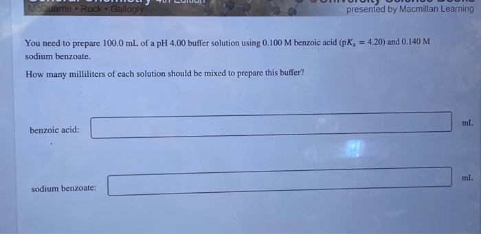 Solved You need to prepare 100.0 mL of a pH4.00 buffer | Chegg.com