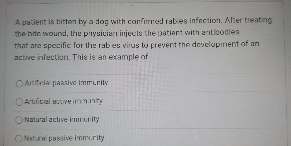 Solved A patient is bitten by a dog with confirmed rabies | Chegg.com