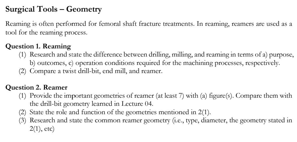 Solved Surgical Tools - Geometry Reaming is often performed | Chegg.com