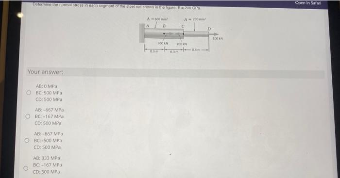Solved AB: OMPa BC: 500MPa CD: 500MPa AB:=667MPO BC−167MPa | Chegg.com