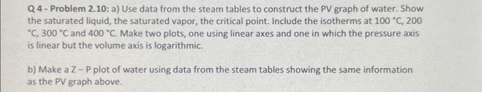 Solved a) Use data from the steam tables to construct the PV | Chegg.com