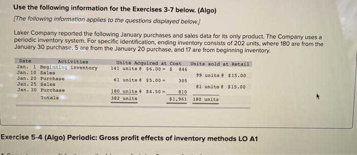 Solved 1 Compute Gross Profit For The Month Of January For Chegg