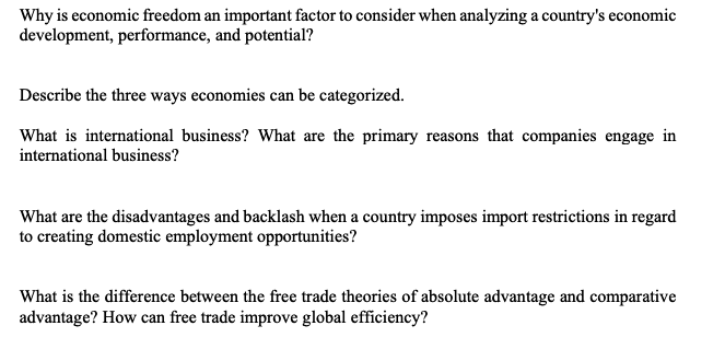 Solved Why is economic freedom an important factor to | Chegg.com