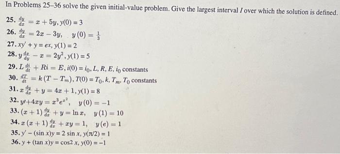 Solved De - In Problems 25–36 Solve The Given Initial-value | Chegg.com