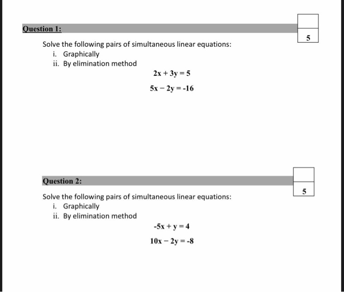 Solved 5 Question 1: Solve the following pairs of | Chegg.com