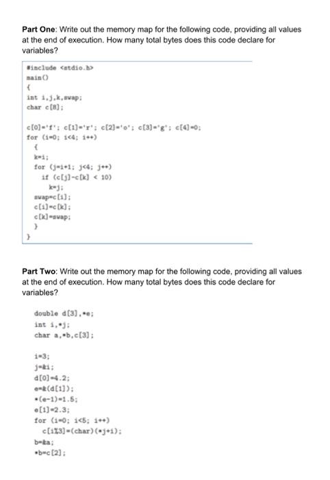 Solved Part One: Write out the memory map for the following | Chegg.com