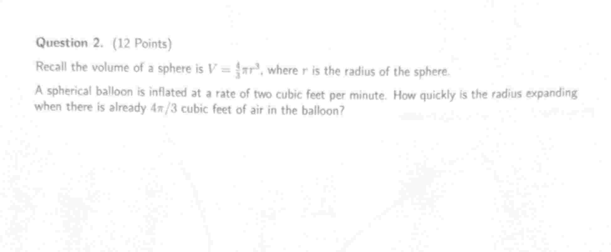 Solved Question 2. (12 ﻿Points)Recall the volume of ﻿a | Chegg.com