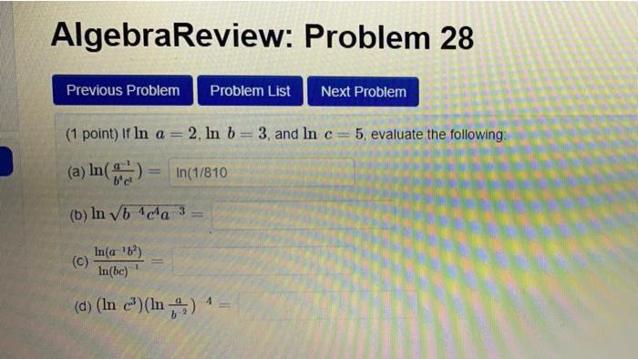 Solved AlgebraReview: Problem 28 Previous Problem Problem | Chegg.com