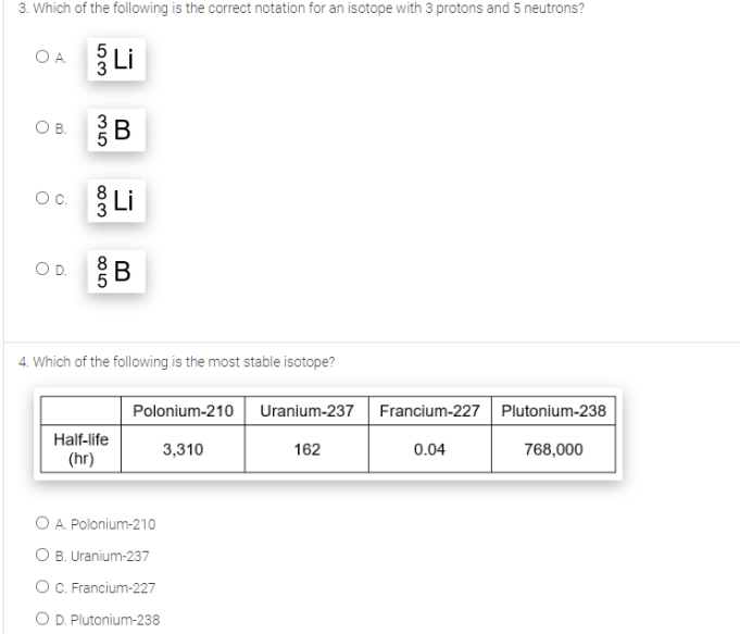 Correct Notation For An Isotope With 3 Protons And 5 Neutrons