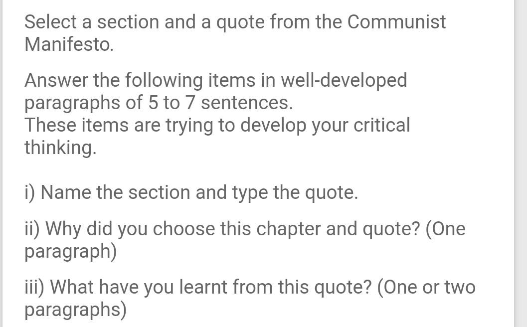 Select a section and a quote from the Communist | Chegg.com