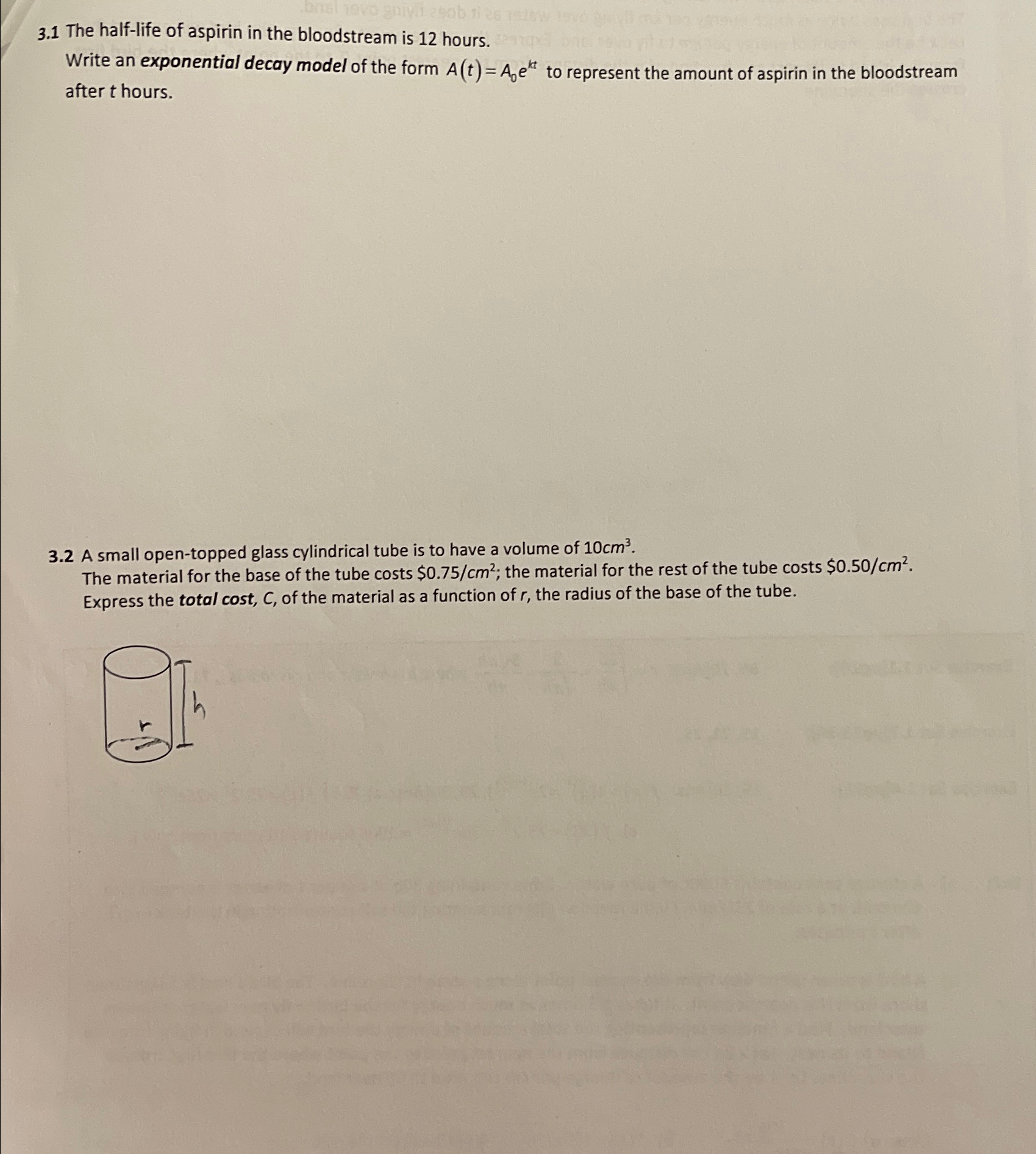 Solved 3.1 ﻿The halflife of aspirin in the bloodstream is