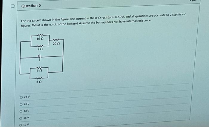 Solved D Question 5 For the circuit shown in the figure, the | Chegg.com