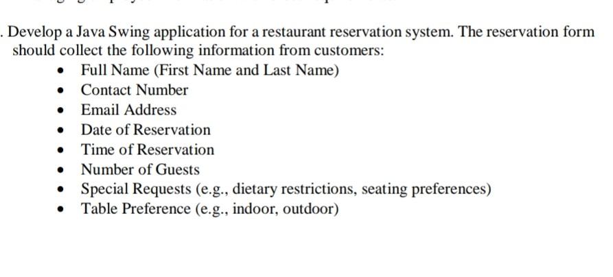 Solved Develop a Java Swing application for a restaurant | Chegg.com