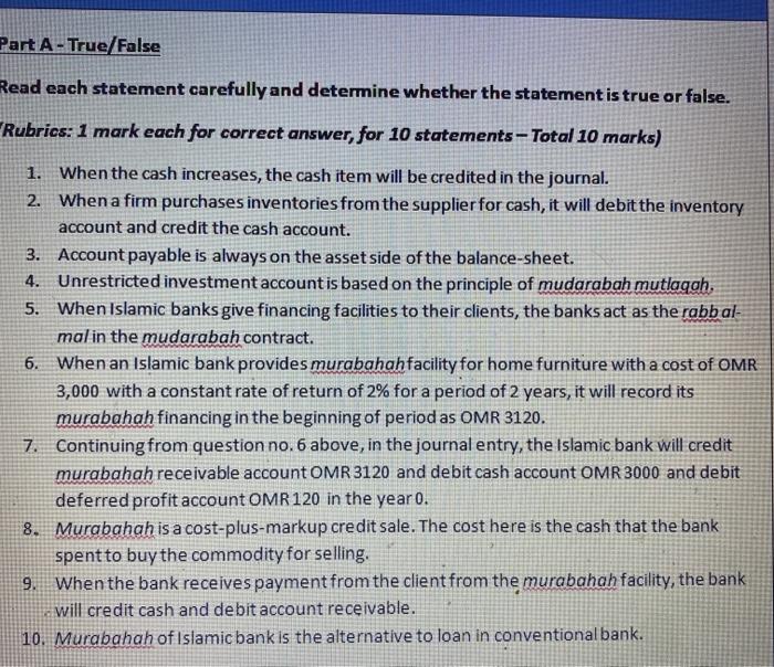 Solved Part A - True/False Read each statement carefully and | Chegg.com