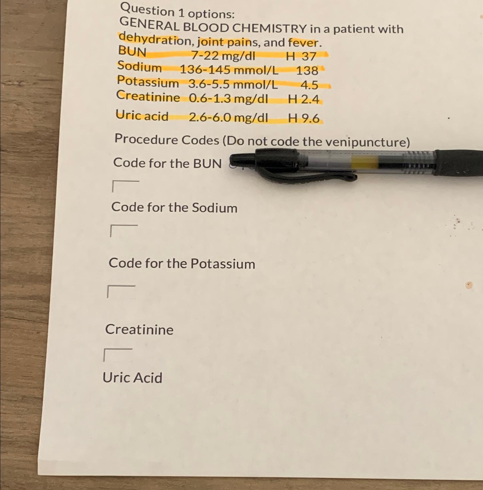 Solved Question 1 ﻿options:GENERAL BLOOD CHEMISTRY in a | Chegg.com